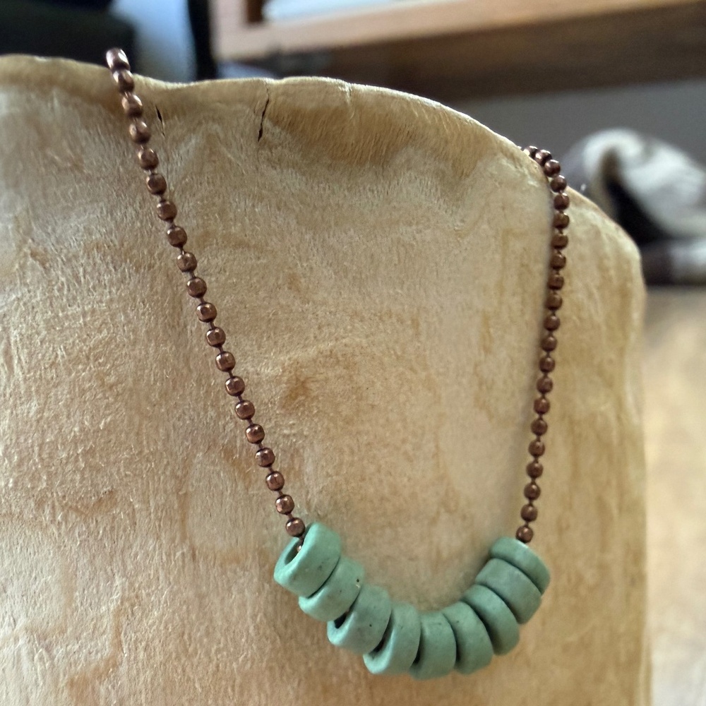 Sea Foam/Turquoise Mini Ceramic Bead Necklace